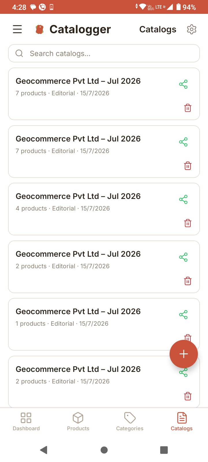 Catalogues list — all your saved PDFs